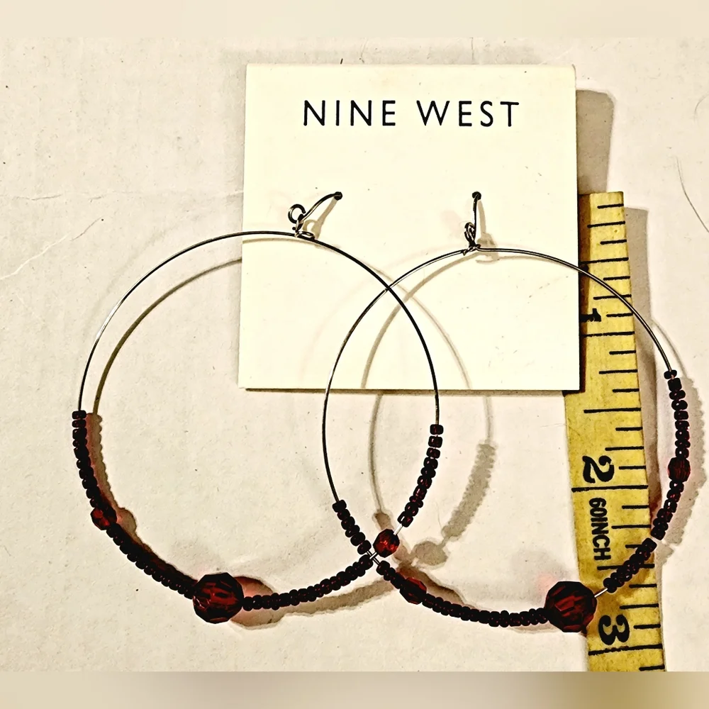 Nwt Nine West dark bohemian carnelian red beaded hoop dangle earrings